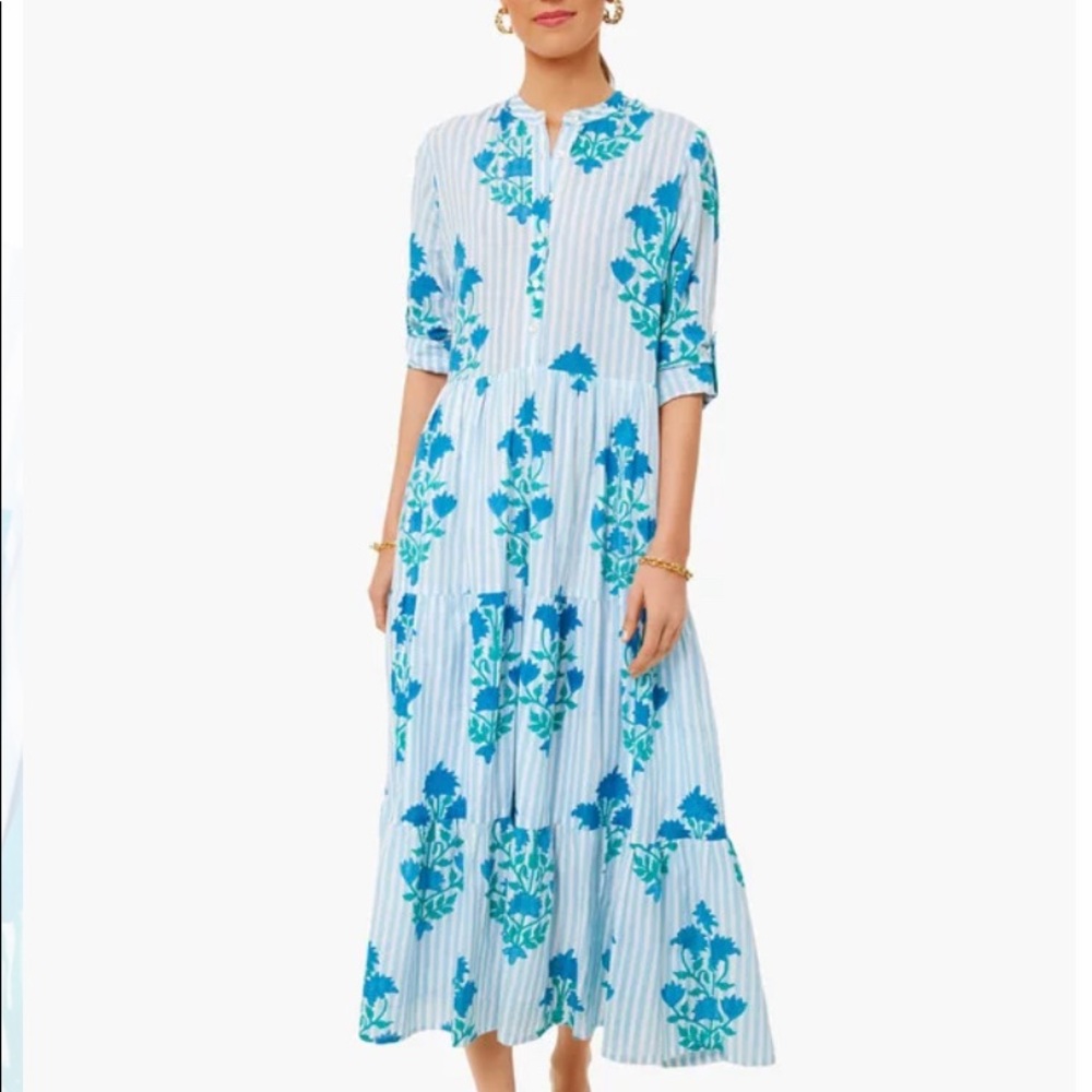 OLIPHANT Jaipur Blue Stripe Mandarin Dress (sold out at Tuckernuck)